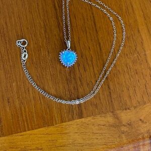 Beautiful RUF Sterling Silver Blue Fire Opal Topaz Gemstone Heart Pendant NICE!!